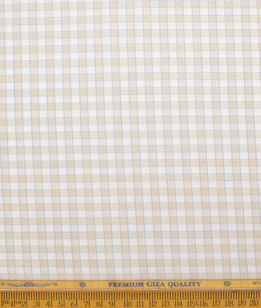 Soktas Men's  Giza Cotton Checks  Unstitched Shirting Fabric (White & Oat Beige)