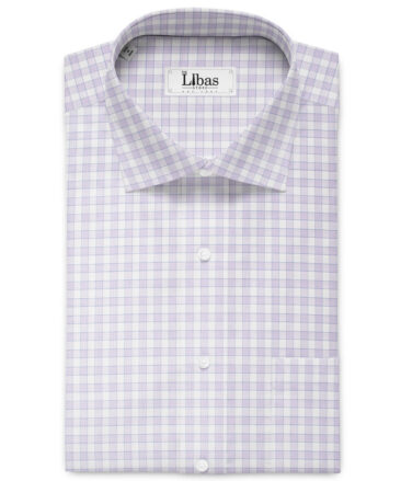 Soktas Men's  Giza Cotton Checks  Unstitched Shirting Fabric (White & Purple)