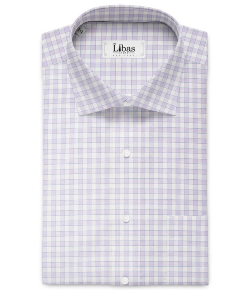 Soktas Men's  Giza Cotton Checks  Unstitched Shirting Fabric (White & Purple)