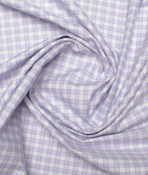 Soktas Men's  Giza Cotton Checks  Unstitched Shirting Fabric (White & Purple)