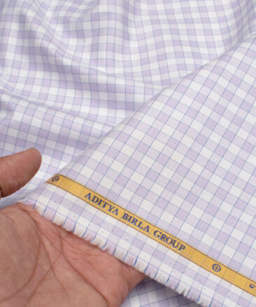 Soktas Men's  Giza Cotton Checks  Unstitched Shirting Fabric (White & Purple)