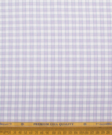 Soktas Men's  Giza Cotton Checks  Unstitched Shirting Fabric (White & Purple)