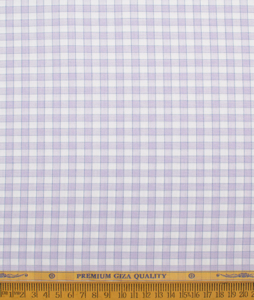 Soktas Men's  Giza Cotton Checks  Unstitched Shirting Fabric (White & Purple)