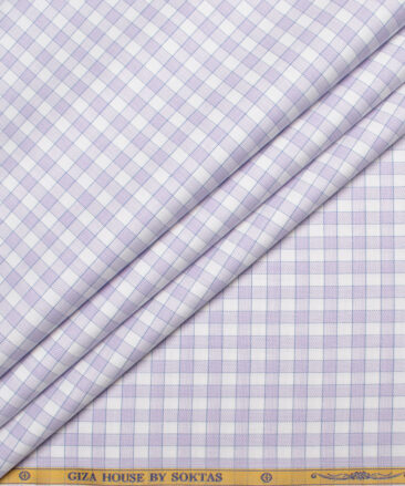 Soktas Men's  Giza Cotton Checks  Unstitched Shirting Fabric (White & Purple)