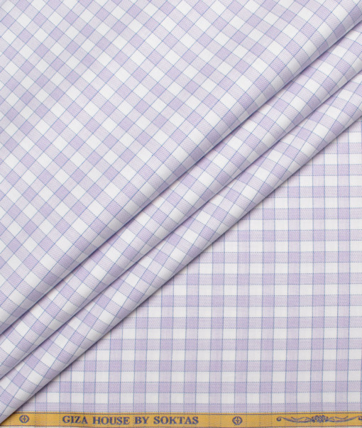 Soktas Men's  Giza Cotton Checks  Unstitched Shirting Fabric (White & Purple)