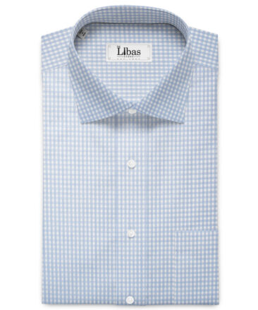 Soktas Men's  Giza Cotton Checks  Unstitched Shirting Fabric (Sky Blue)