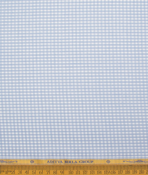 Soktas Men's  Giza Cotton Checks  Unstitched Shirting Fabric (Sky Blue)