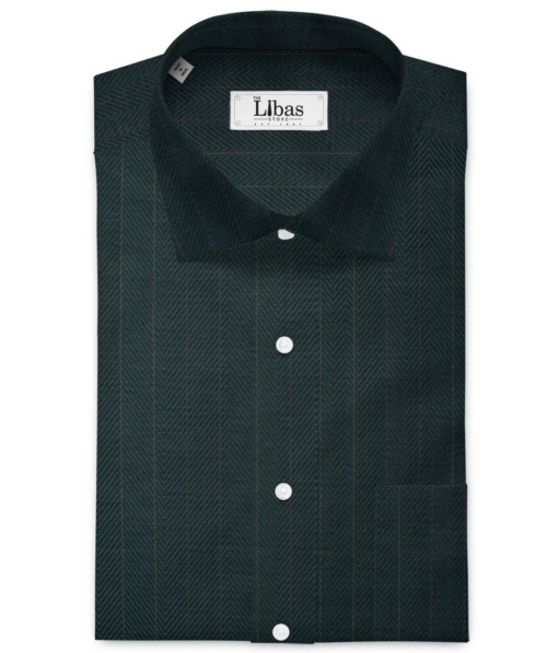 Soktas Men's  Giza Cotton Striped  Unstitched Shirting Fabric (Dark Pine Green)