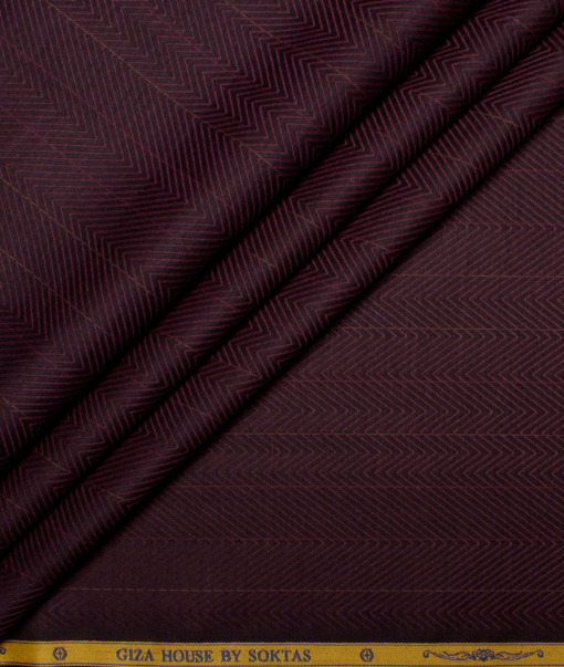 Soktas Men's  Giza Cotton Striped  Unstitched Shirting Fabric (Dark WIne)