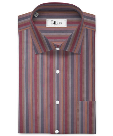 Soktas Men's 80/2 Giza Cotton Striped  Unstitched Shirting Fabric (Wine & Grey)