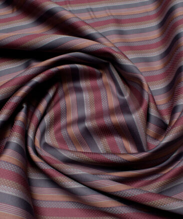 Soktas Men's 80/2 Giza Cotton Striped  Unstitched Shirting Fabric (Wine & Grey)