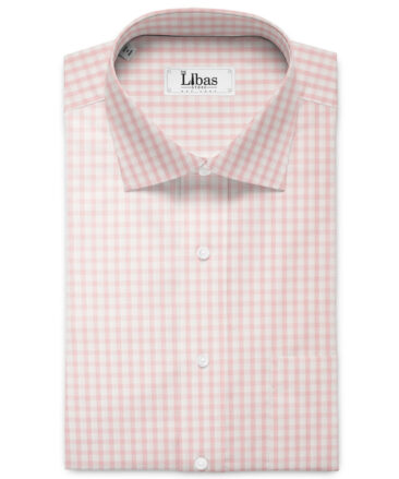 Soktas Men's 80/2 Giza Cotton Checks  Unstitched Shirting Fabric (White & Pink)