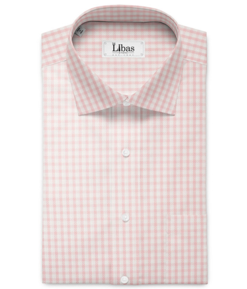 Soktas Men's 80/2 Giza Cotton Checks  Unstitched Shirting Fabric (White & Pink)