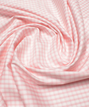 Soktas Men's 80/2 Giza Cotton Checks  Unstitched Shirting Fabric (White & Pink)