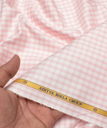 Soktas Men's 80/2 Giza Cotton Checks  Unstitched Shirting Fabric (White & Pink)