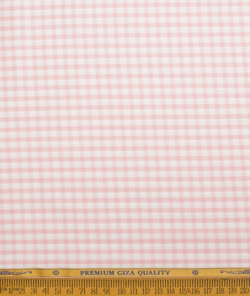 Soktas Men's 80/2 Giza Cotton Checks  Unstitched Shirting Fabric (White & Pink)