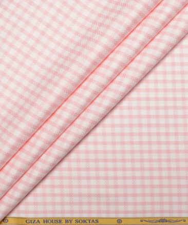 Soktas Men's 80/2 Giza Cotton Checks  Unstitched Shirting Fabric (White & Pink)