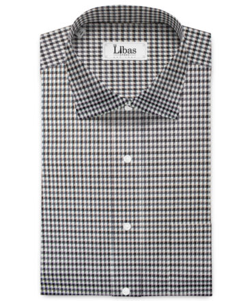 Soktas Men's 100/2 Giza Cotton Checks  Unstitched Shirting Fabric (White & Black)