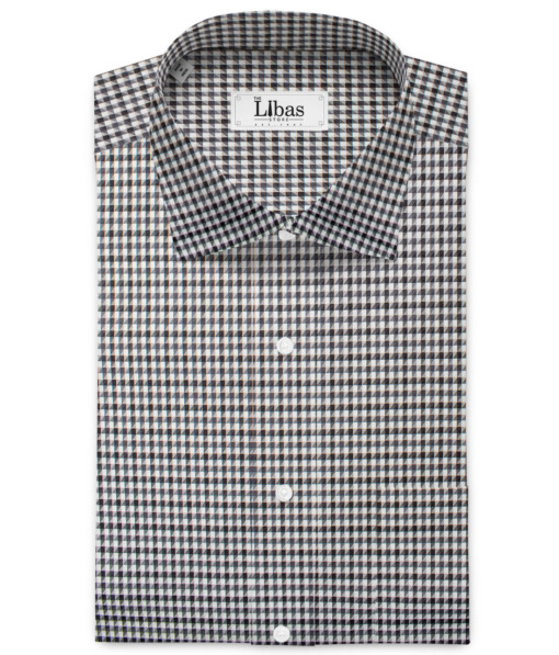 Soktas Men's 100/2 Giza Cotton Checks  Unstitched Shirting Fabric (White & Black)