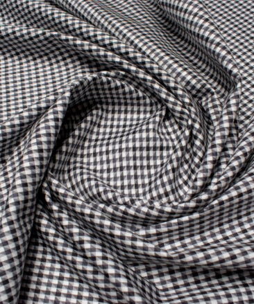 Soktas Men's 100/2 Giza Cotton Checks  Unstitched Shirting Fabric (White & Black)