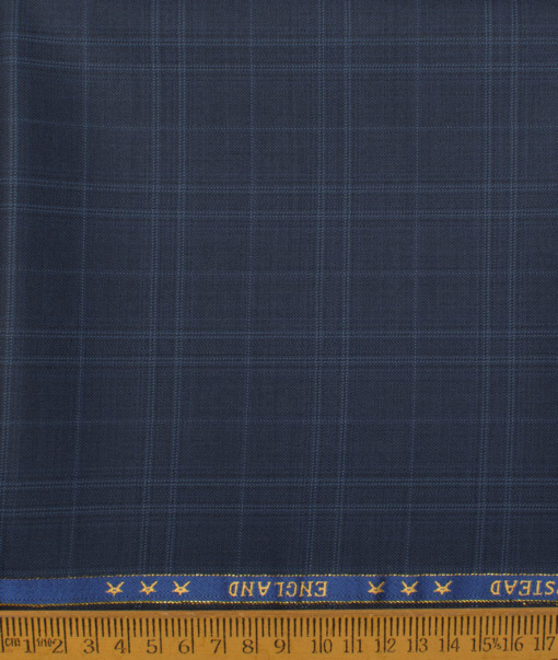 J.Hampstead Men's 50% Wool Super 130's Checks Unstitched Trouser Fabric (Dark Blue) - Image 2