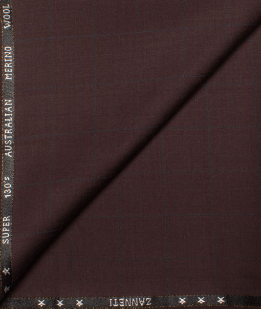 J.Hampstead Men's 50% Wool Super 130's Checks Unstitched Trouser Fabric (Dark Wine)