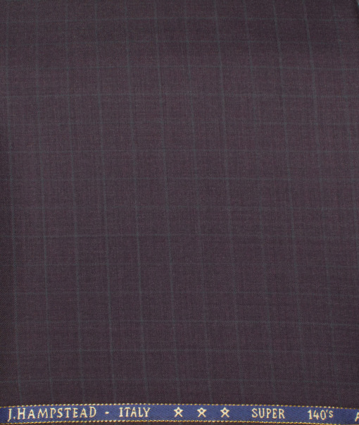 J.Hampstead Men's 60% Wool Super 140's Checks Unstitched Trouser Fabric (Dark Wine) - Image 2