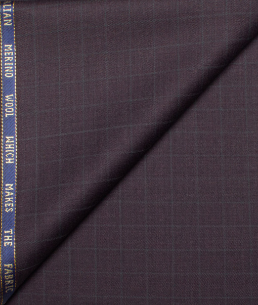 J.Hampstead Men's 60% Wool Super 140's Checks Unstitched Trouser Fabric (Dark Wine)