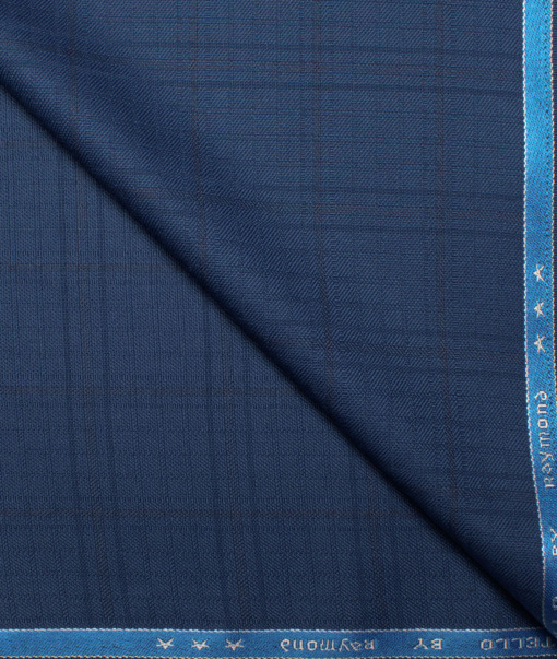 Raymond Men's Polyester Viscose  Checks  Unstitched Suiting Fabric (Bright Royal Blue)