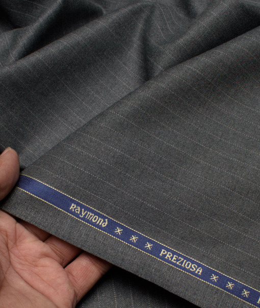 Raymond Men's Polyester Viscose  Striped  Unstitched Suiting Fabric (Worsted Grey)