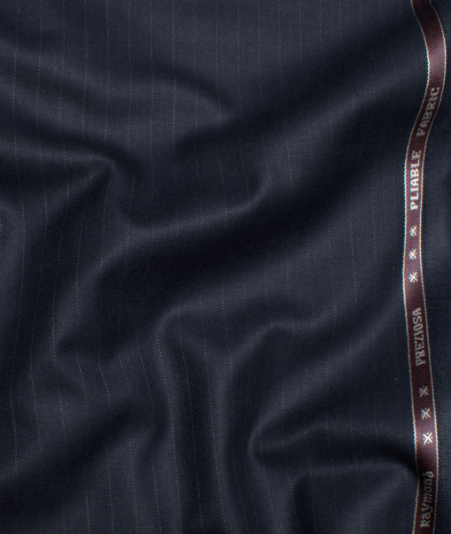 Raymond Men's Polyester Viscose  Striped  Unstitched Suiting Fabric (Dark Navy Blue)