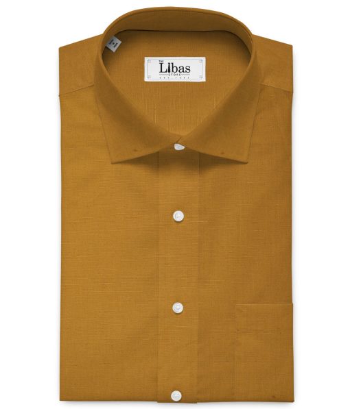 Cavallo by Linen Club Men's Cotton Linen Solids Unstitched Shirt or Kurta Fabric (Golden Brown)