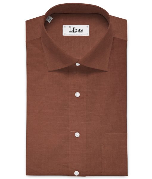 Cavallo by Linen Club Men's Cotton Linen Solids Unstitched Shirt or Kurta Fabric (Copper Rust Brown)