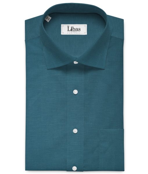 Cavallo by Linen Club Men's Cotton Linen Solids Unstitched Shirt or Kurta Fabric (Dark Aqua Blue)