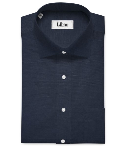 Cavallo by Linen Club Men's Cotton Linen Solids Unstitched Shirt or Kurta Fabric (Dark Blue)