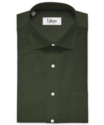 Cavallo by Linen Club Men's Cotton Linen Solids Unstitched Shirt or Kurta Fabric (Dark Olive Green)