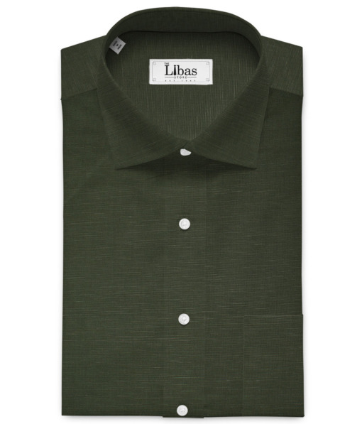 Cavallo by Linen Club Men's Cotton Linen Solids Unstitched Shirt or Kurta Fabric (Dark Olive Green)