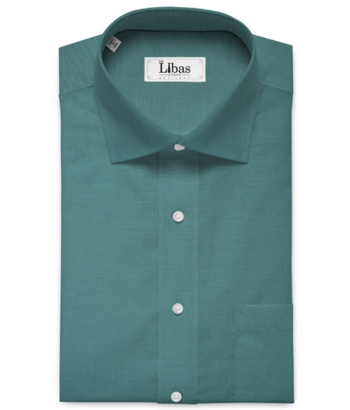 Cavallo by Linen Club Men's Cotton Linen Solids Unstitched Shirt or Kurta Fabric (Teal Green)