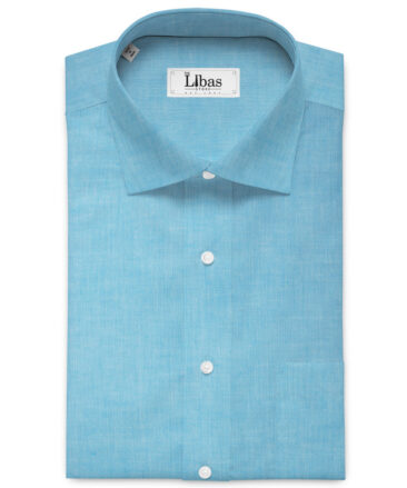 Cavallo by Linen Club Men's Cotton Linen Solids Unstitched Shirt or Kurta Fabric (Arctic Blue)