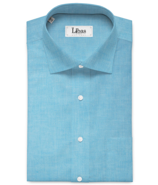 Cavallo by Linen Club Men's Cotton Linen Solids Unstitched Shirt or Kurta Fabric (Arctic Blue)