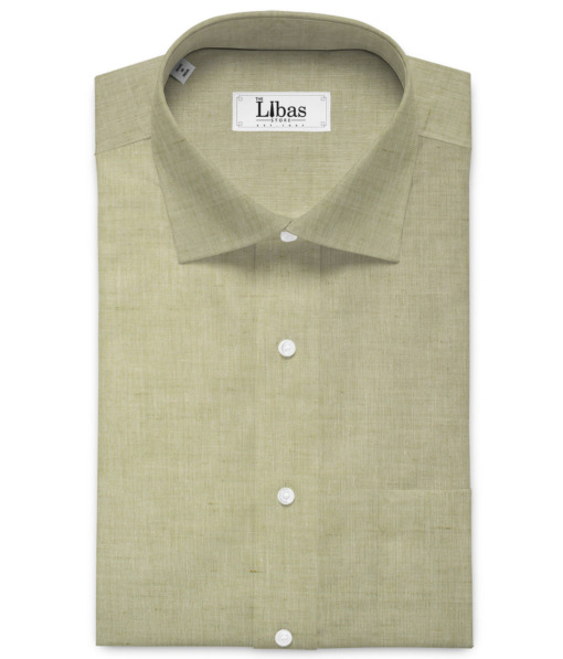 Cavallo by Linen Club Men's Cotton Linen Solids Unstitched Shirt or Kurta Fabric (Light Olive Green)