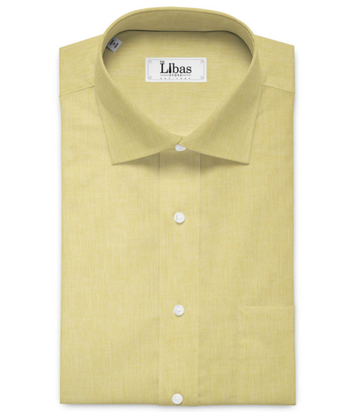 Cavallo by Linen Club Men's Cotton Linen Solids Unstitched Shirt or Kurta Fabric (Sweet Corn Yellow)