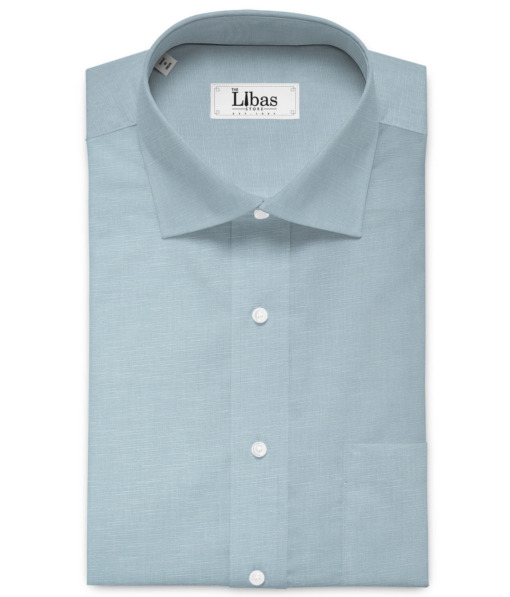 Solino Men's Cotton Linen Solids Unstitched Shirt or Kurta Fabric (Light Aqua Blue)