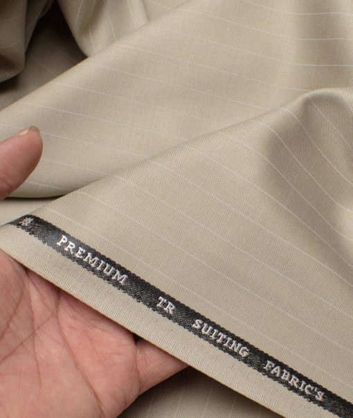 Canetti Men's Terry Rayon  Striped  Unstitched Suiting Fabric (Ivory Beige)