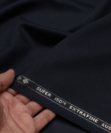 Cavalero Italy Men's 95% Wool Super 150's Solids  Unstitched Suiting Fabric (Dark Blue).