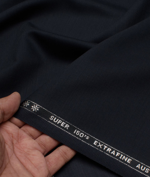 Cavalero Italy Men's 95% Wool Super 150's Solids  Unstitched Suiting Fabric (Dark Blue).