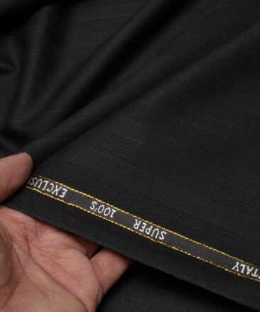 J.Hampstead Italy Men's 20% Wool Super 100's Striped  Unstitched Suiting Fabric (Black).