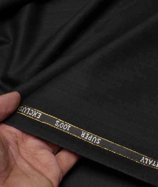 J.Hampstead Italy Men's 20% Wool Super 100's Striped  Unstitched Suiting Fabric (Black).