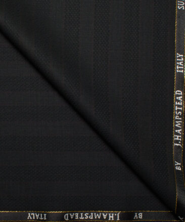 J.Hampstead Italy Men's 20% Wool Super 100's Striped  Unstitched Suiting Fabric (Black).