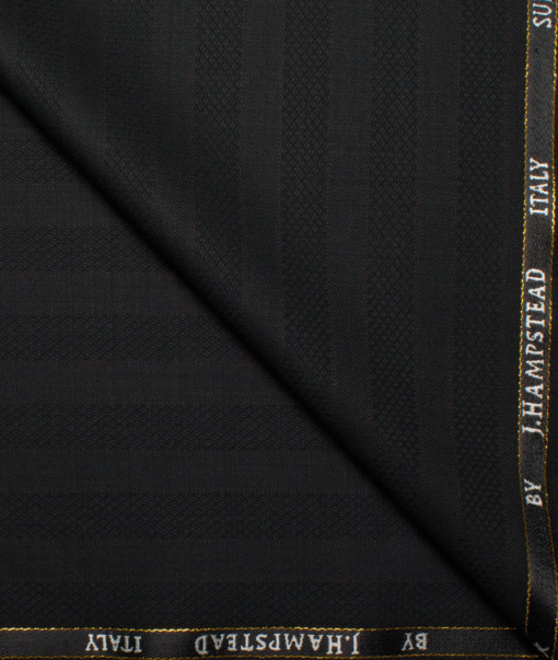 J.Hampstead Italy Men's 20% Wool Super 100's Striped  Unstitched Suiting Fabric (Black).